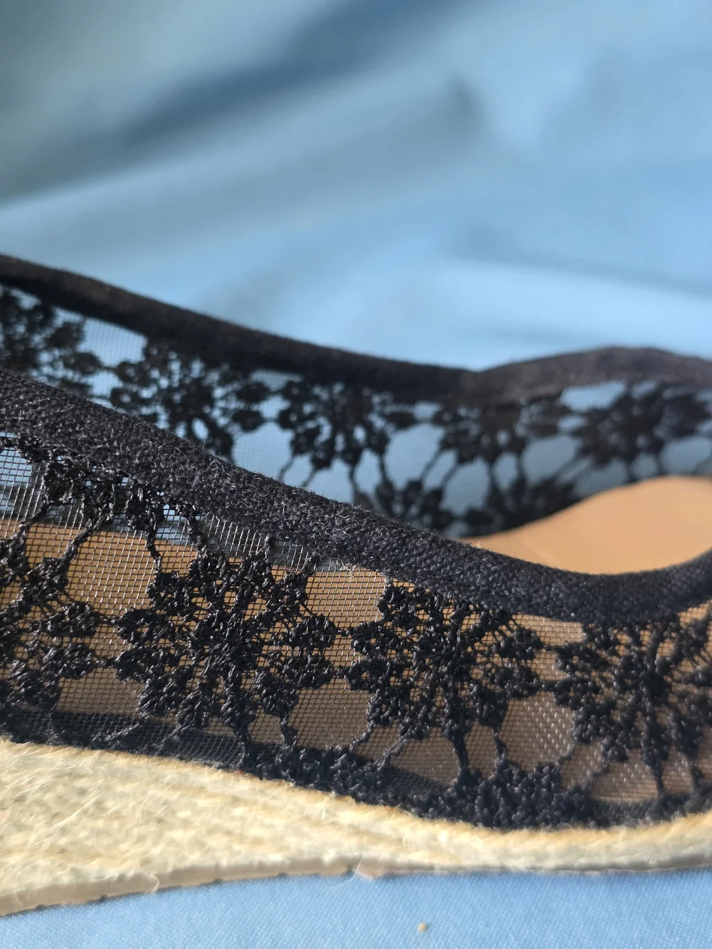 Beacon Black Lace Espadrille Wedge Heels  Size 10N